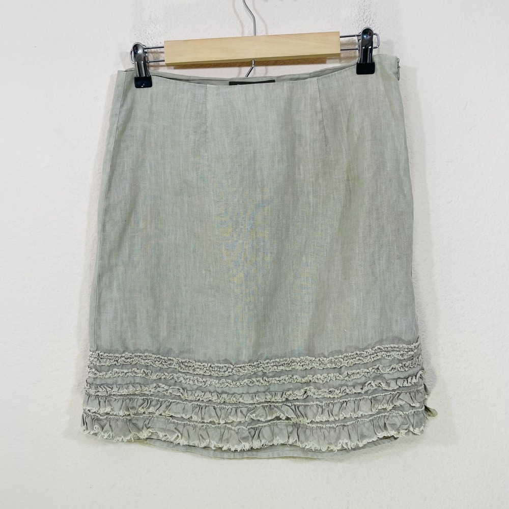 Tommy Bahama Size 0 Mini Skirt‎ 100% Linen Natural Beige Ruffle Hem Boho Lined